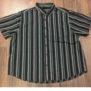 Roadster Button Down Short Sleeve Shirt 3XL Chest 56" Polycotton Black Stripe